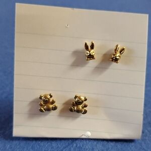 Avon Goldtone Bunny and Bear Earrings Set